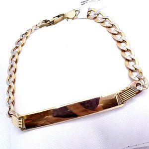 14k Yellow Gold Diamond Cut Cuban Id Bracelet  7 Inch  10mm